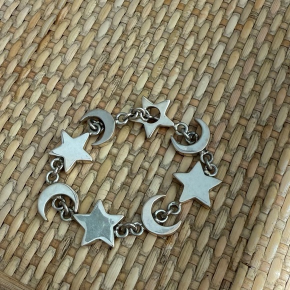 Vintage Silver Star & Moon Chunky Toggle Charm Bracelet - Picture 10 of 13